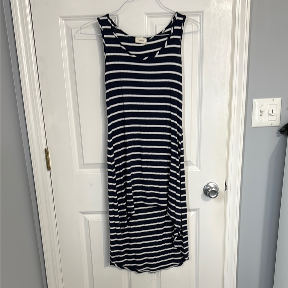 Navy and White Striped High Low Dress